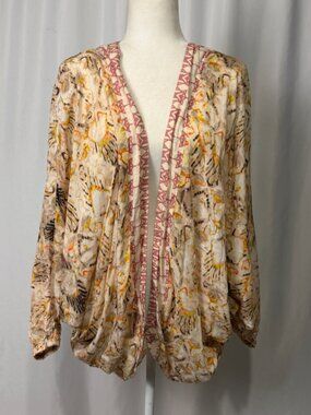 TOLANI Multicolor Dolman Bat Sleeve Open Front Art to Wear Cardigan OS
